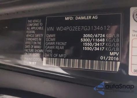 2016 Mercedes-Benz Metris z USA, uszkodzony, nr VIN WD4PG2EE7G3134612